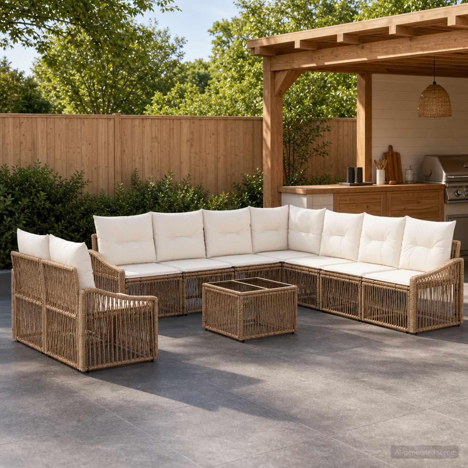 Havesofa sæt 10 stk. i beige polyrattan