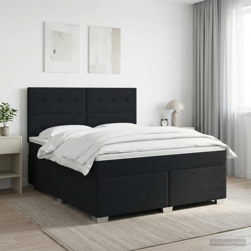 Boxspring seng med madras og topmadras 180 x 200 cm med justerbart hovedgærde - sort stof
