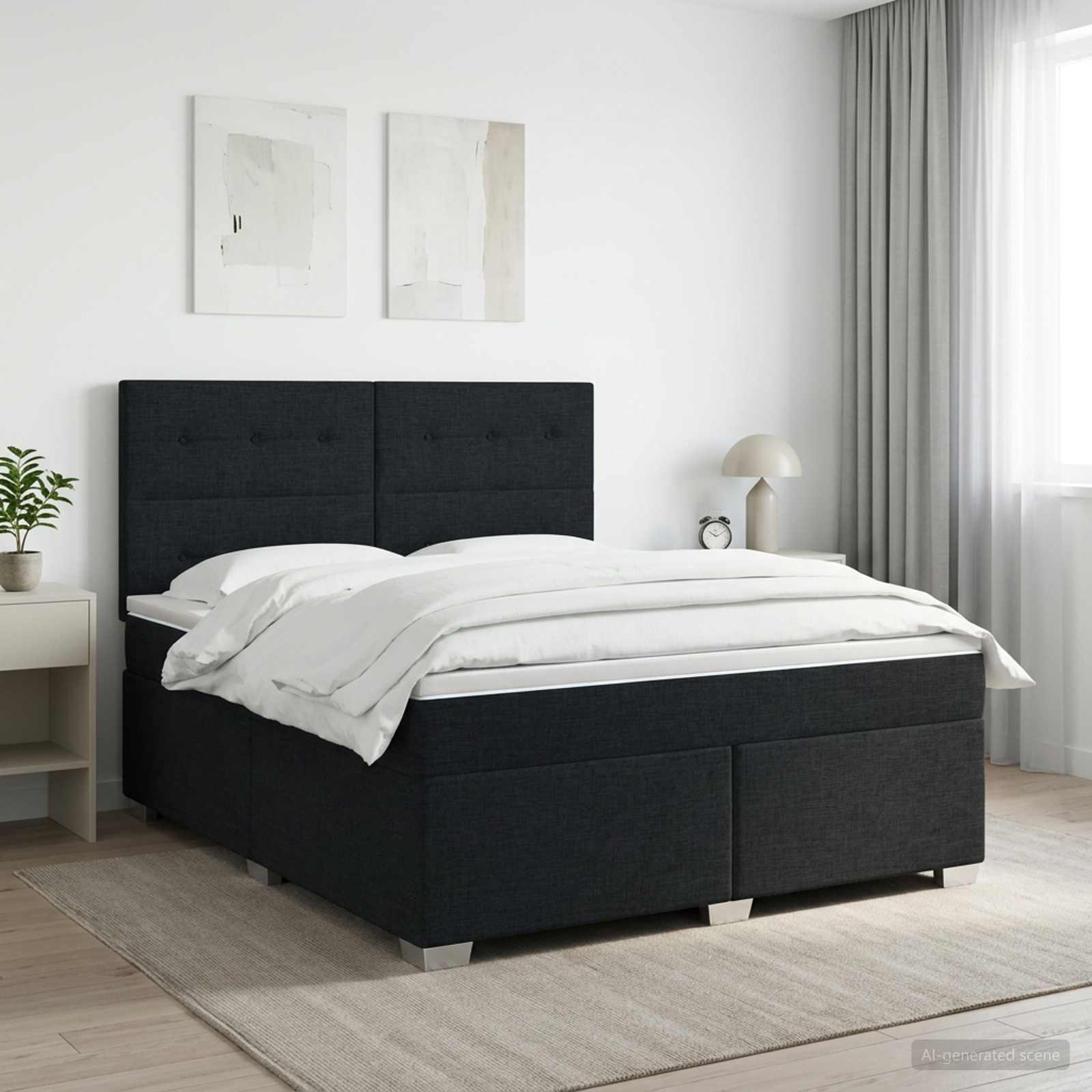 Boxspring seng med madras og topmadras 180 x 200 cm med justerbart hovedgærde - sort stof