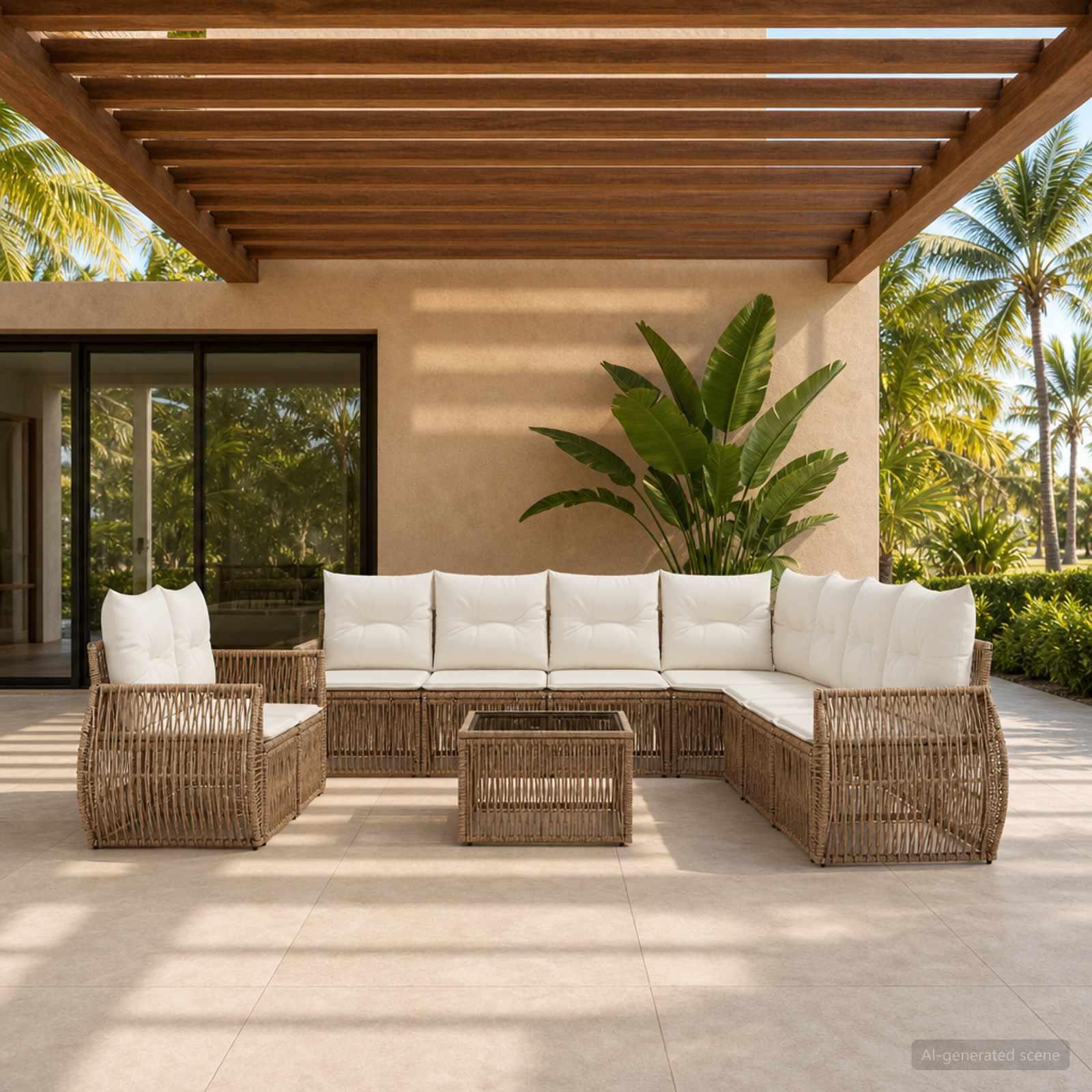 Havesofa sæt 10 stk. i beige og cremehvid polyrattan