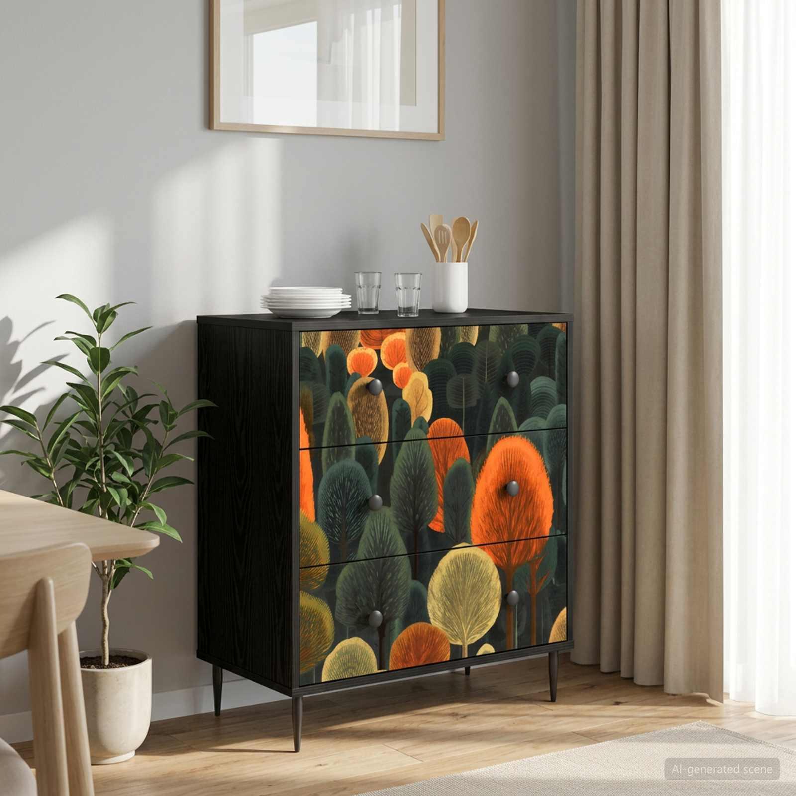 Skuffeskab ZAANDAM med skovtryk 66 x 36,5 x 76 cm sort eg