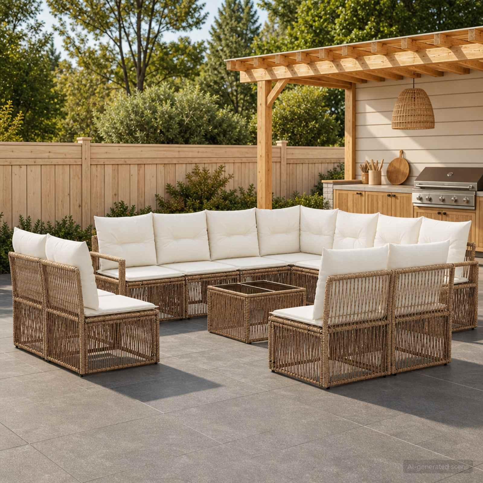 Havesofa sæt 12 stk. i beige polyrattan