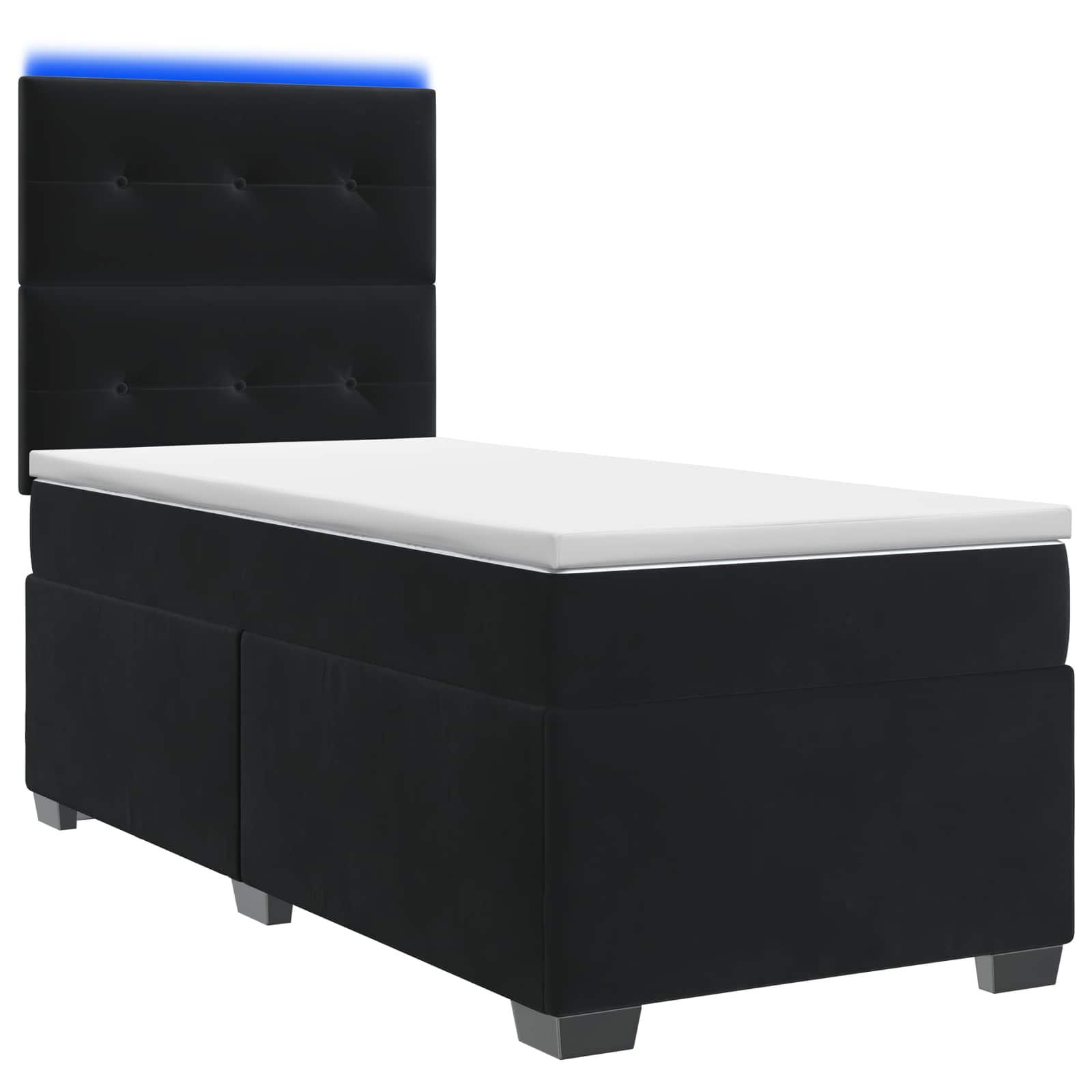 Boxmadras seng med topmadras og justerbar hovedgavl 90 x 200 cm - sort fløjl