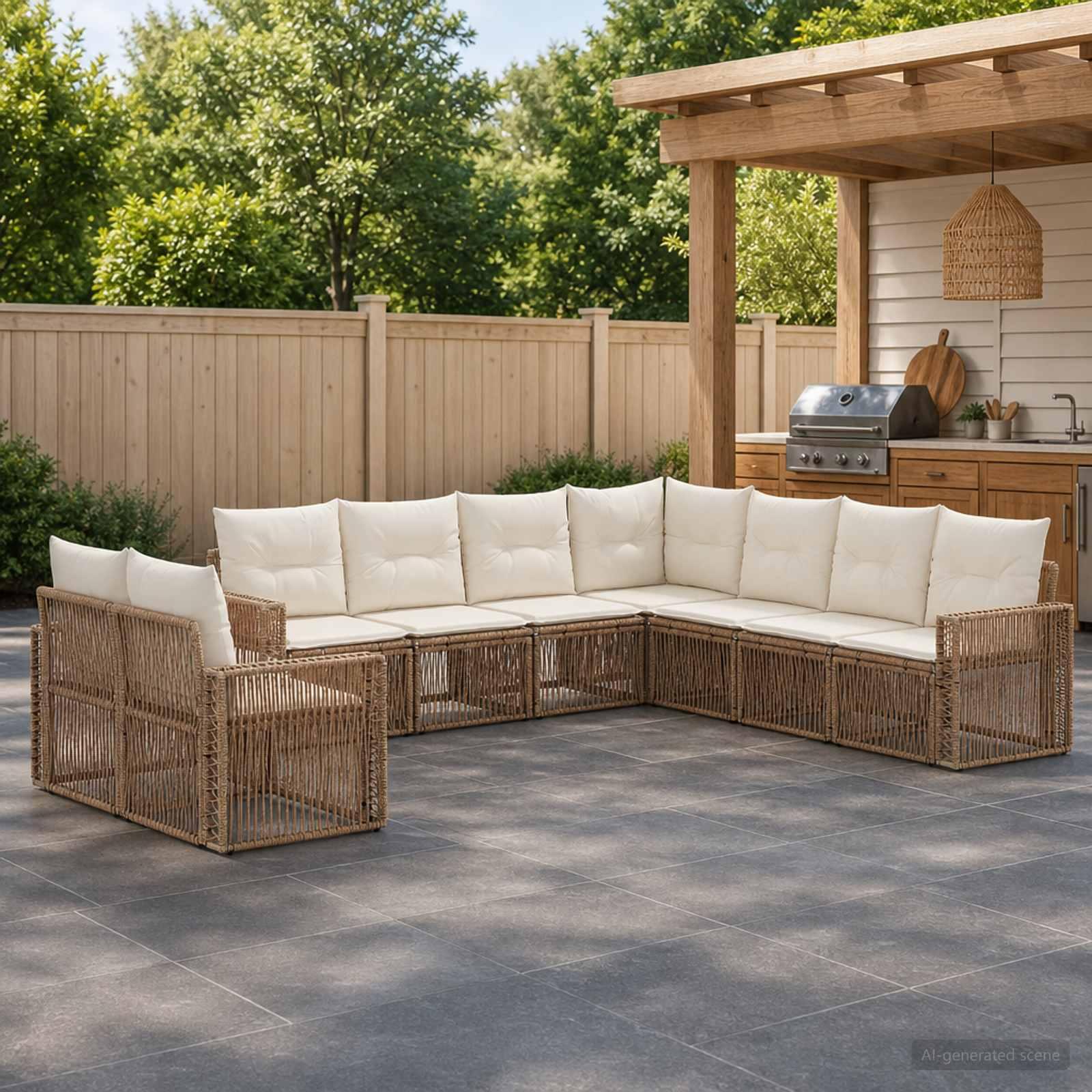 Havesofa sæt 9 stk. i beige og cremehvid polyrattan