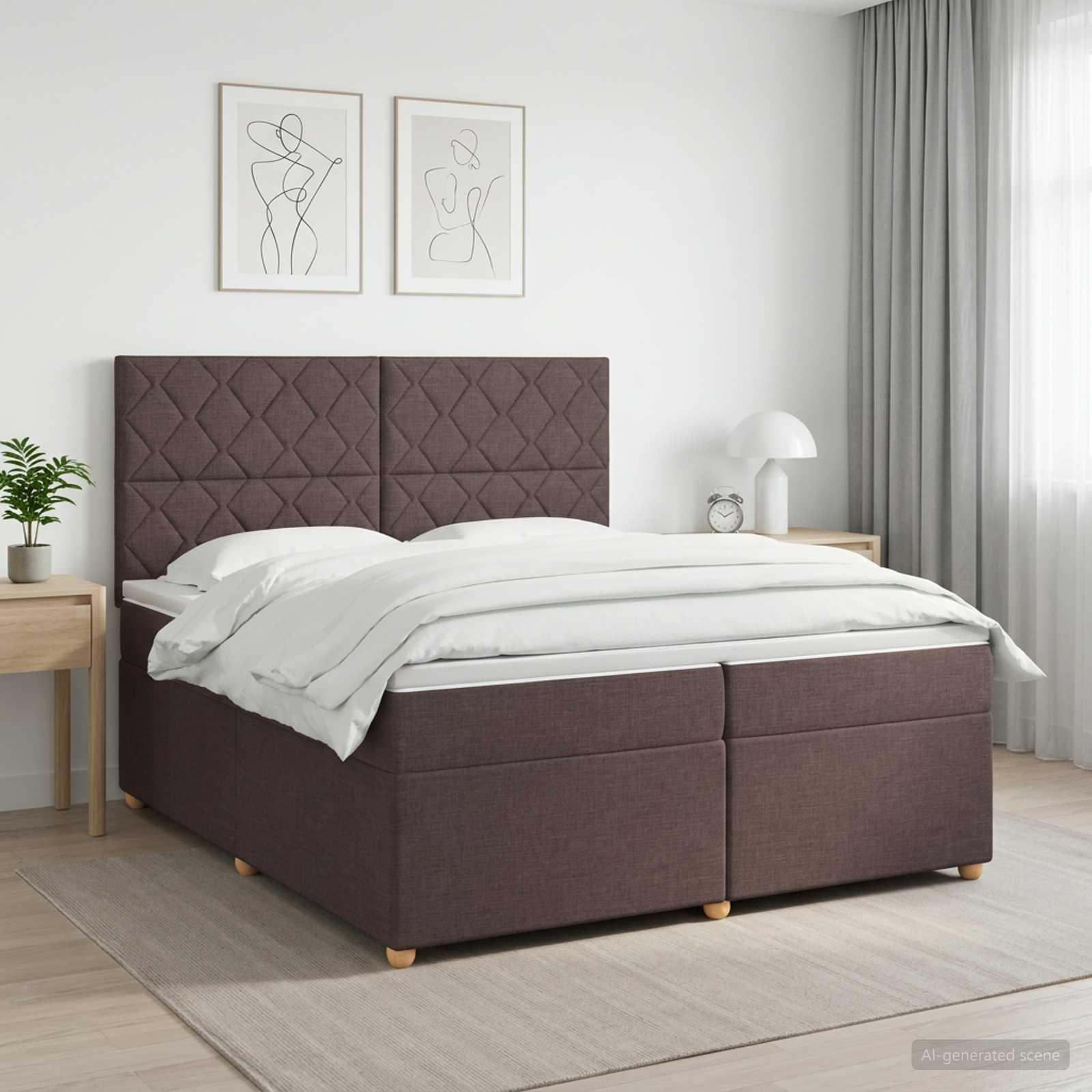 Boxmadras seng med topmadras 200 x 200 cm mørk brun stof