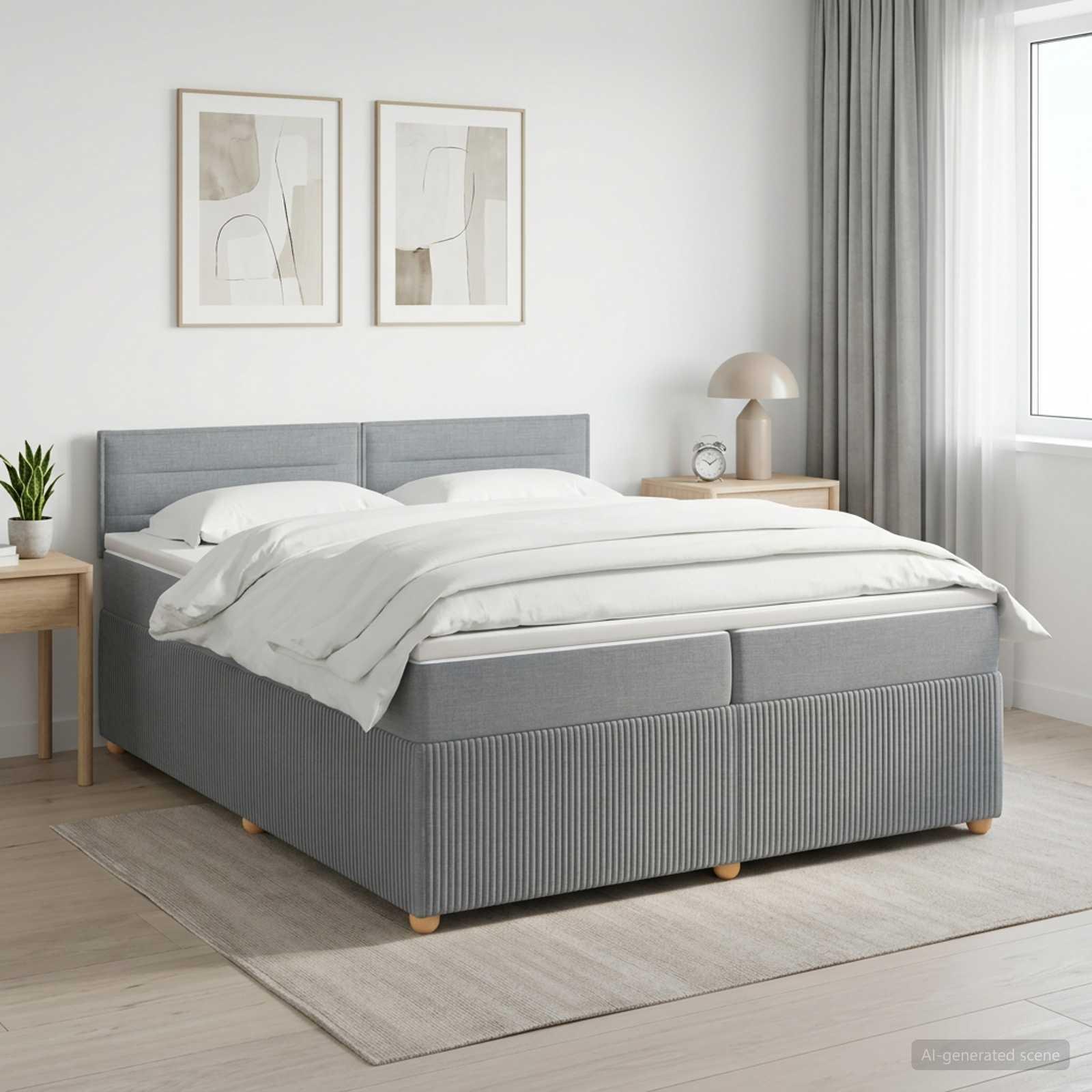 Boksmadras seng med topmadras 200 x 200 cm lysegrå stof