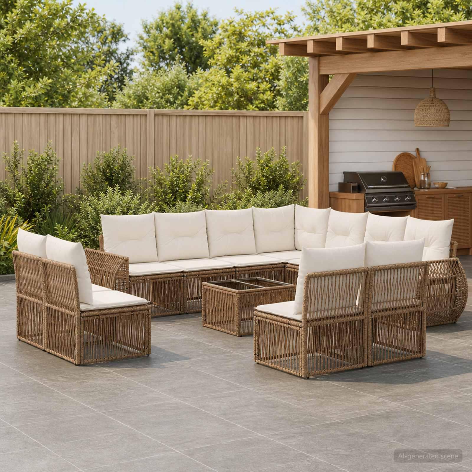 Havesofa sæt 12 stk. i beige og cremehvid polyrattan
