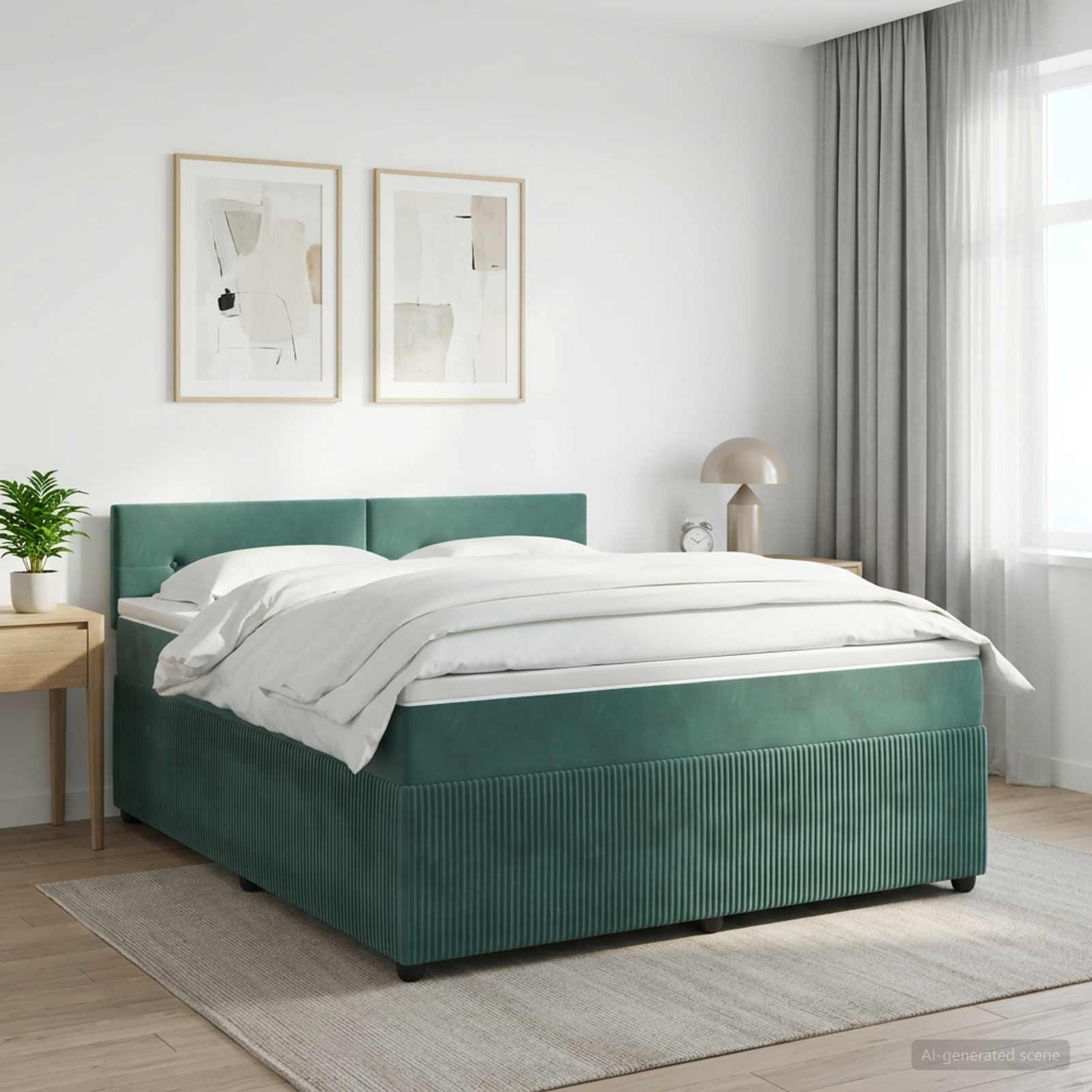 Boksmadrasseng med topmadras 140 x 200 cm mørkegrøn fløjl