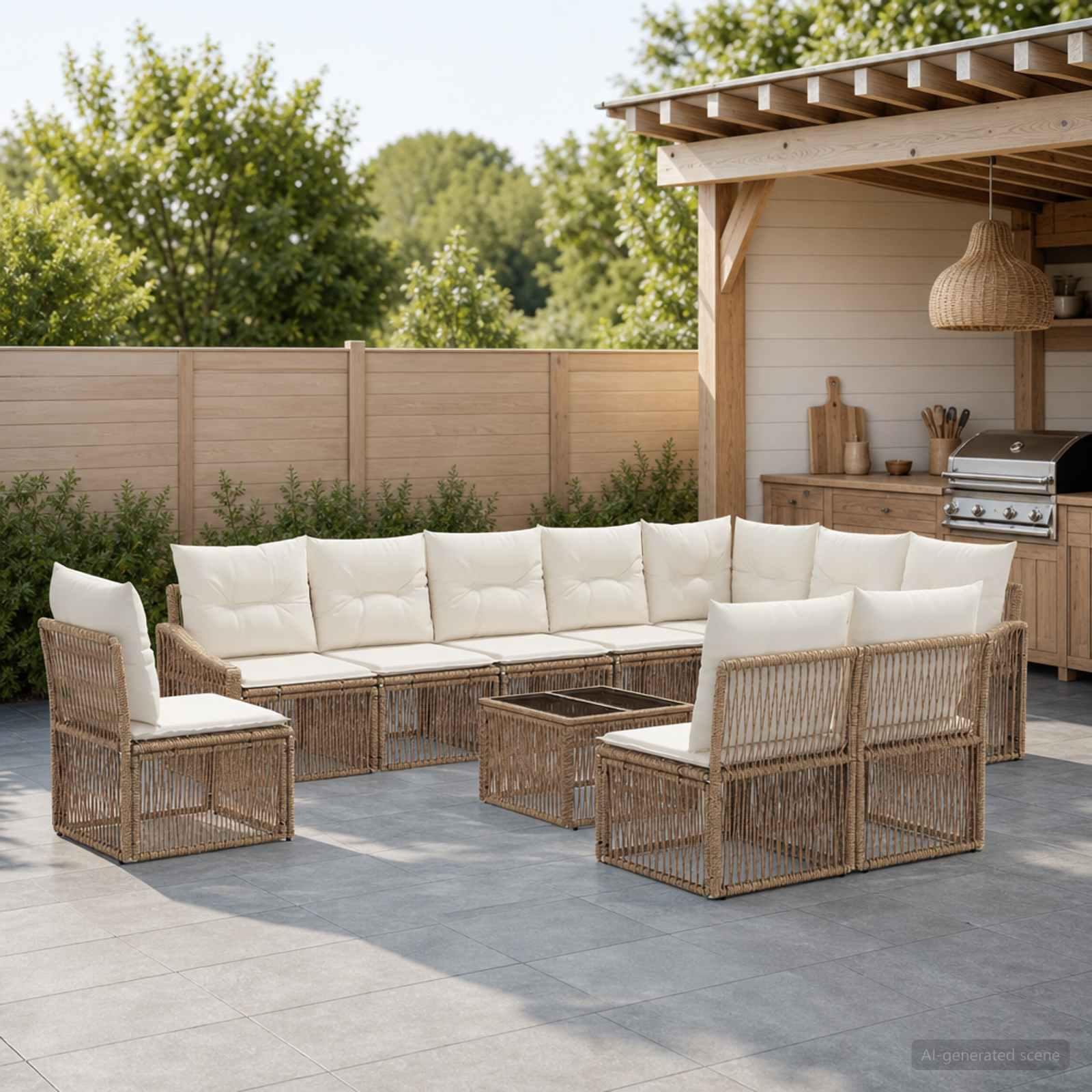 Havesofa sæt 11 stk. i beige polyrattan