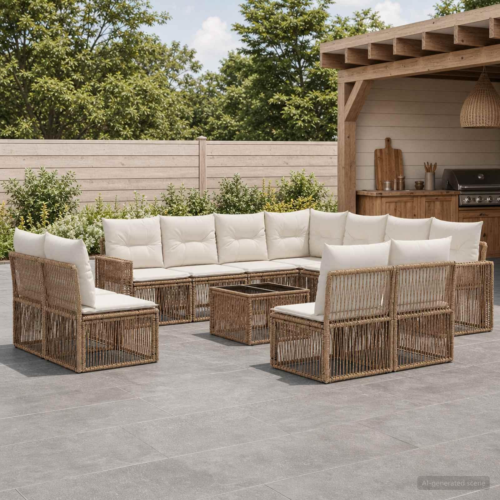 Havesofa sæt 12 stk. i beige og cremehvid polyrattan