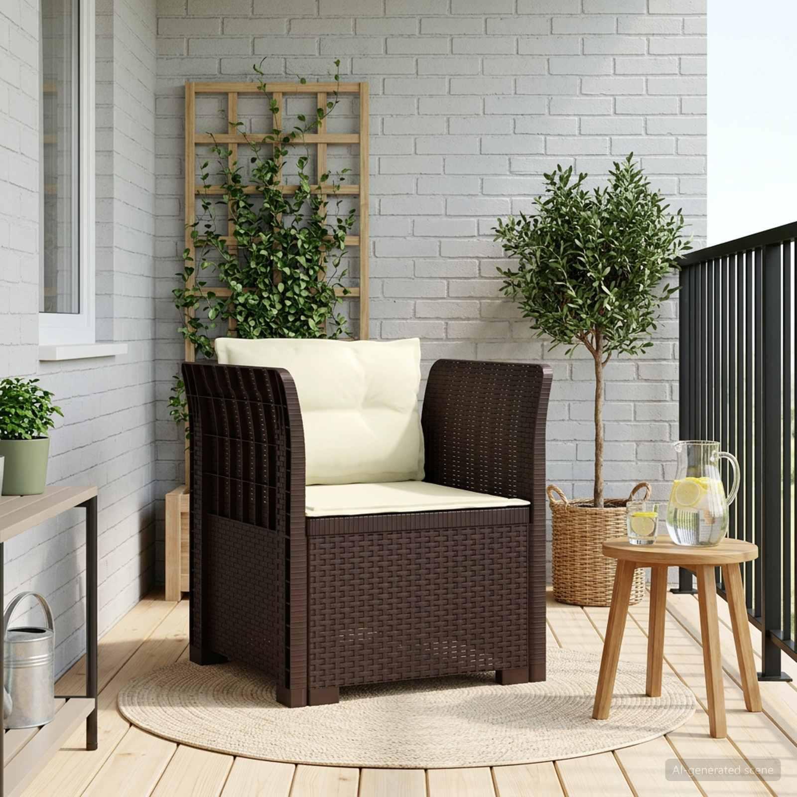 1-personers lænestol i rattan-look PP med puder - brun