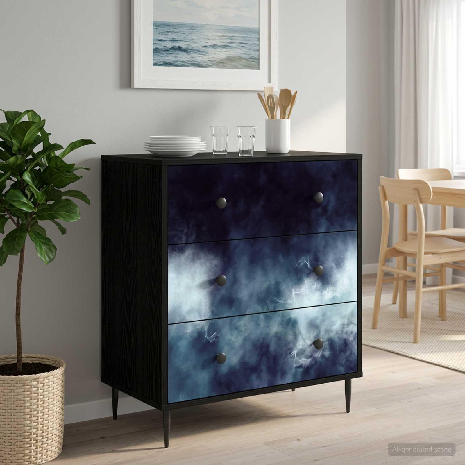 Skuffeskab RAALTE blå marmorprint 66 x 36,5 x 76 cm sort eg