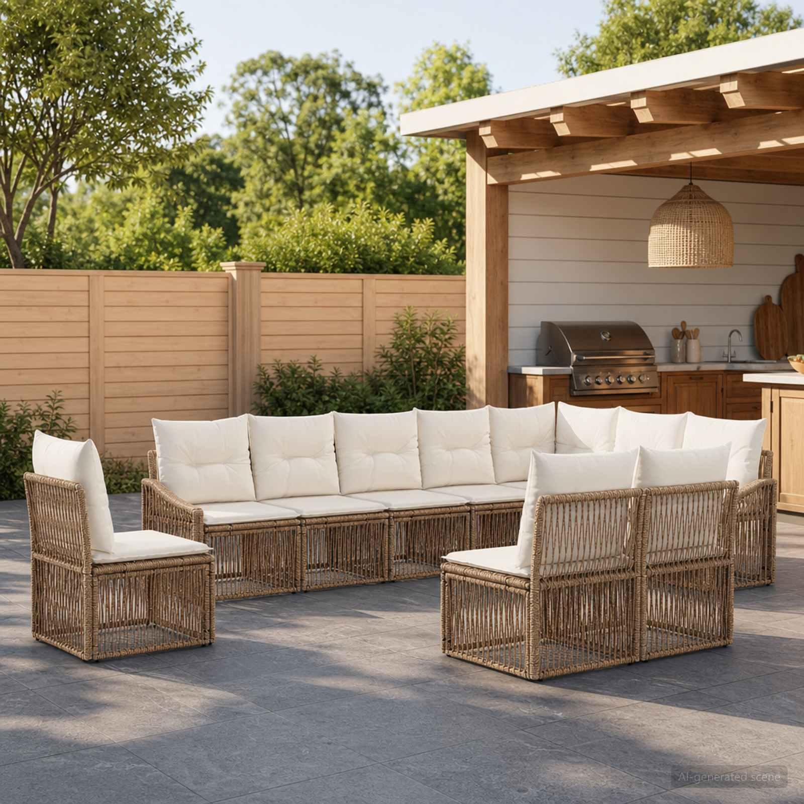 Havesofa sæt 10 stk. i beige polyrattan
