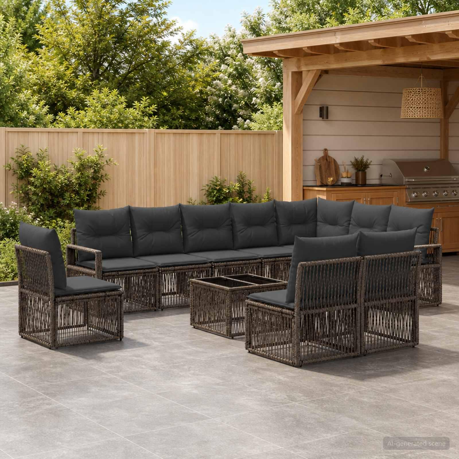 Havesofa sæt 11 stk. i grå polyrattan - modulært lounge sæt til have og terrasse