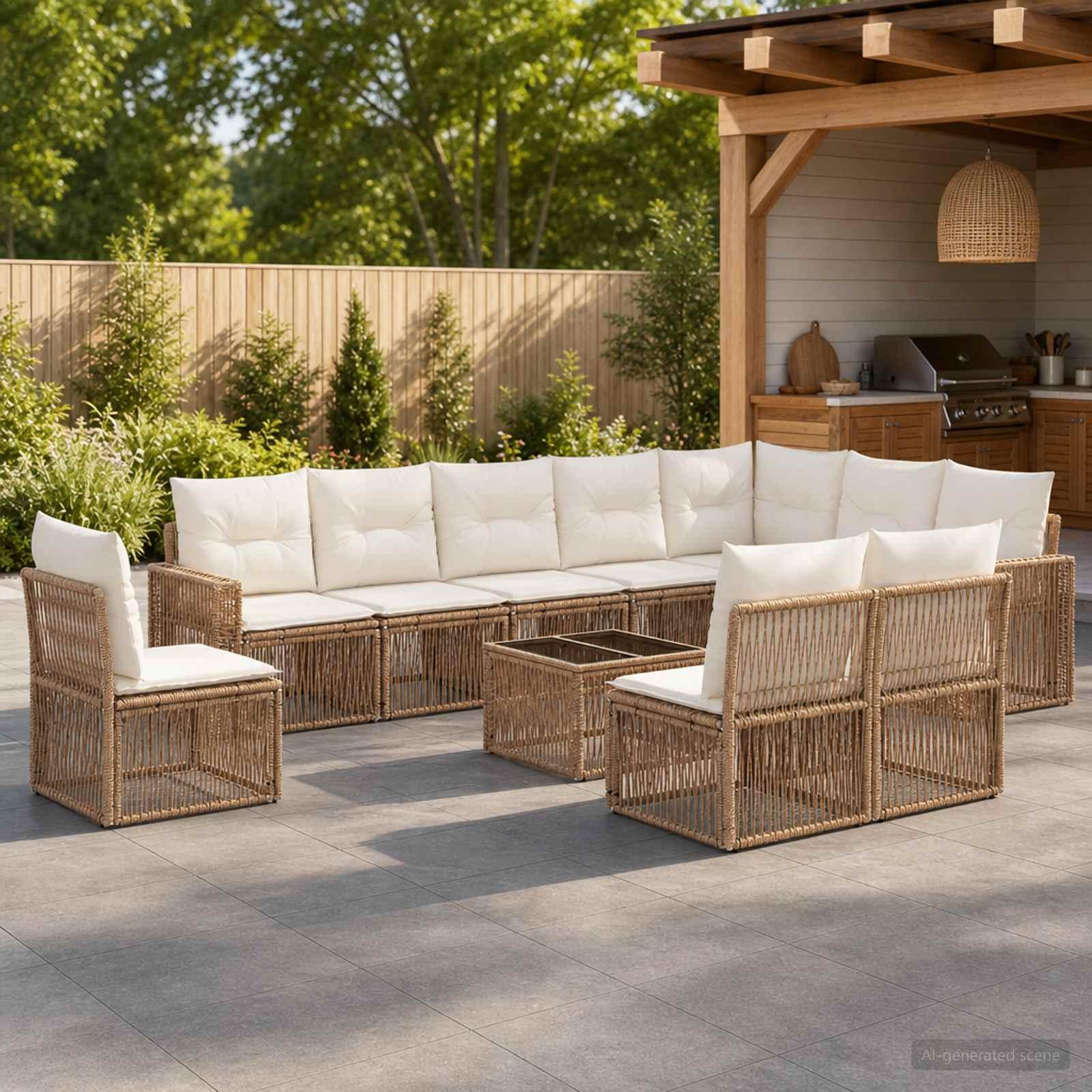 Havesofa sæt 11 stk. i beige og cremehvid polyrattan