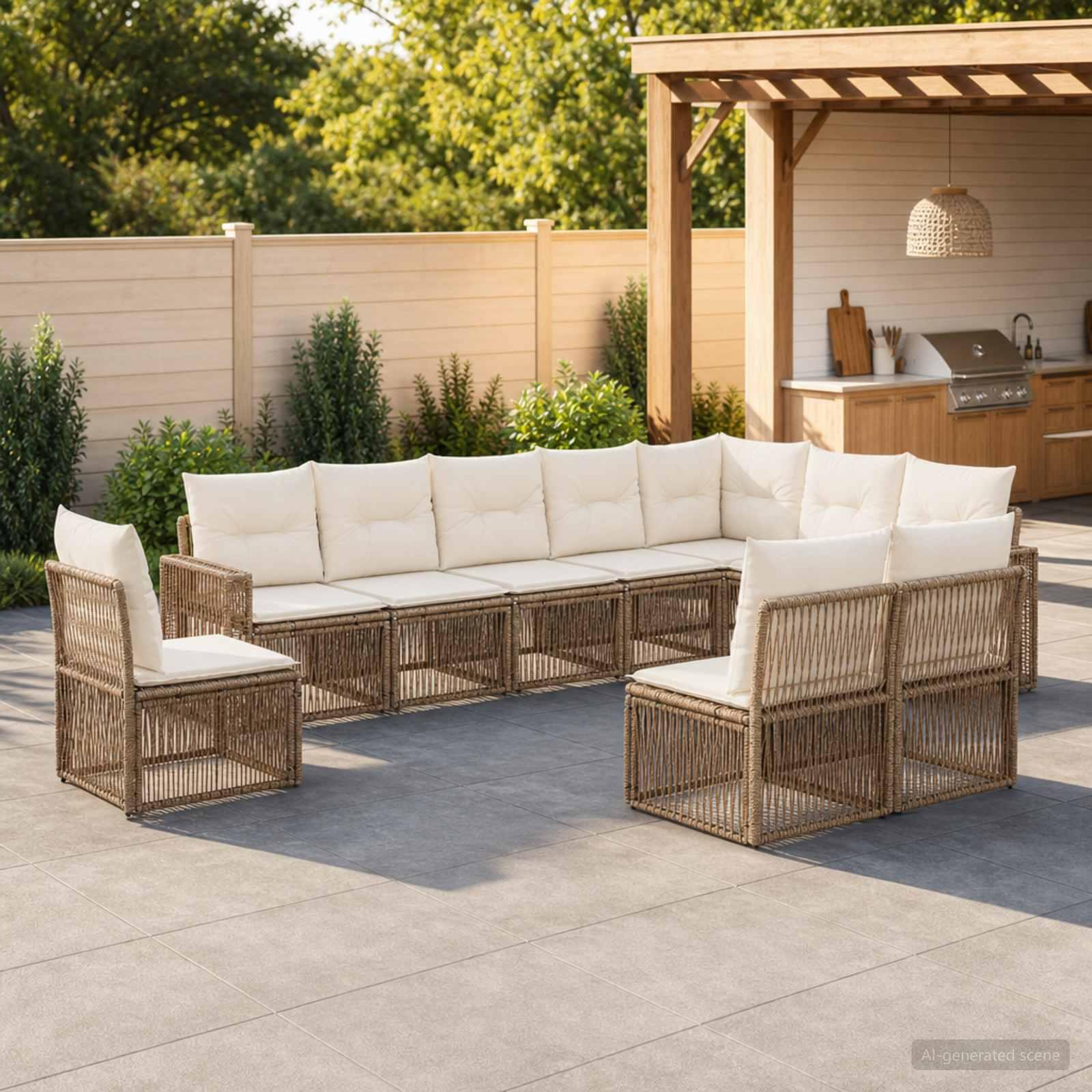 Havesofa sæt 10 stk. i beige og cremehvid polyrattan