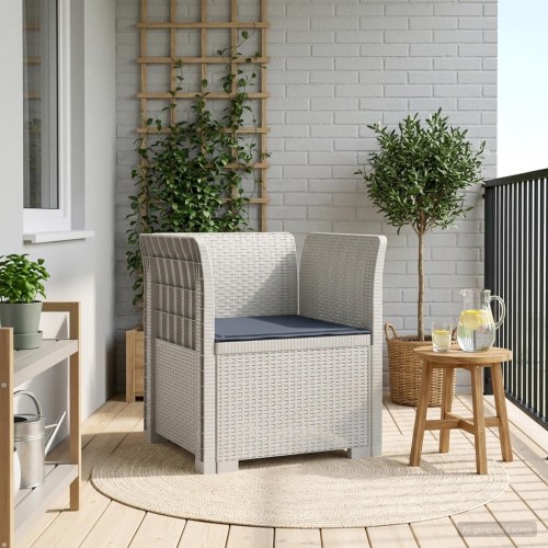 1-personers lænestol til have med pude i rattan look PP - hvid