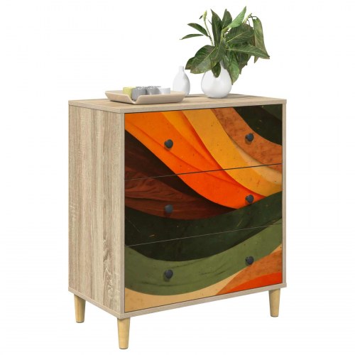 Skuffeskab BONN retro bølgeprint 66 x 36,5 x 75 cm i sonoma-eg