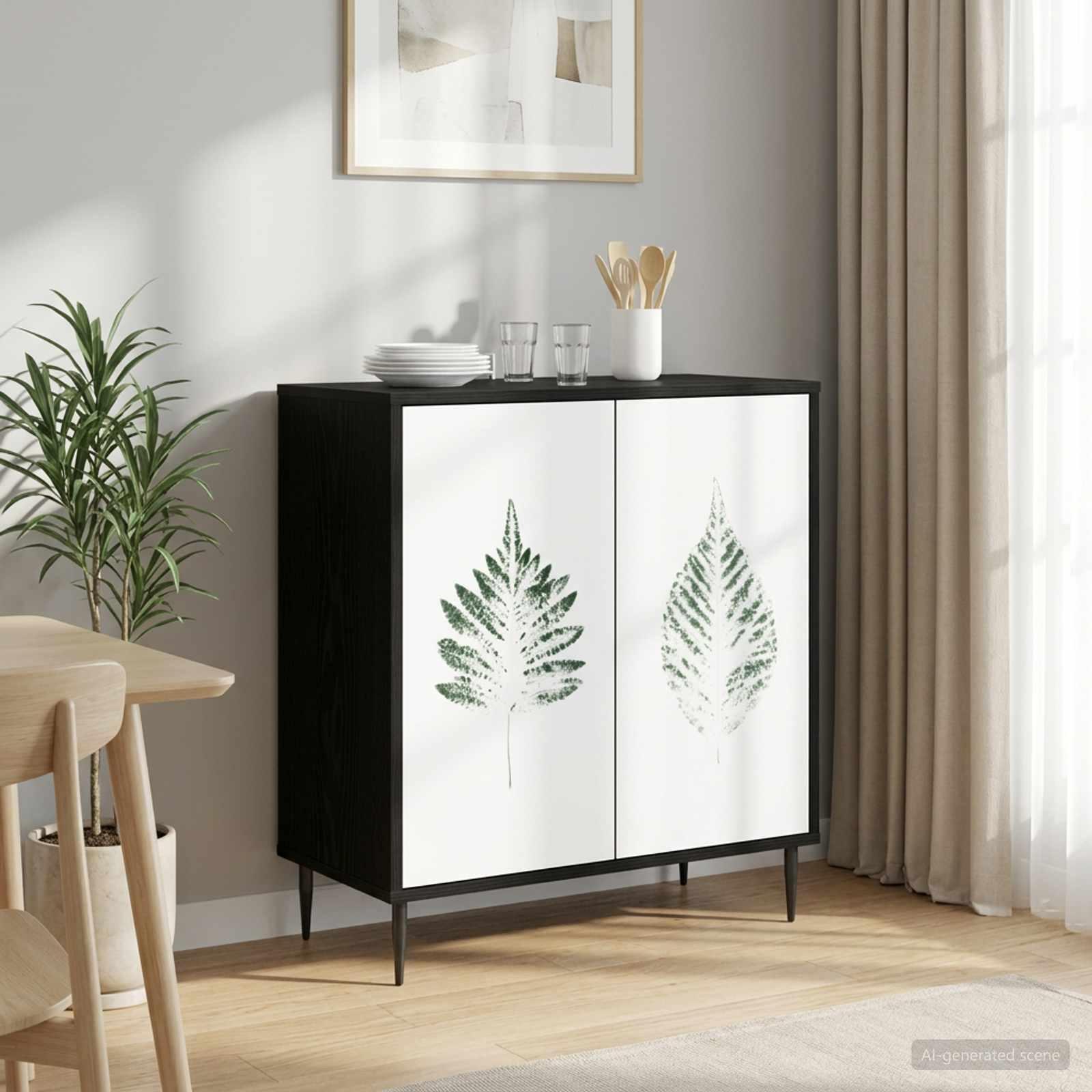Skænk HANAU i sort eg 69 x 33 x 76 cm med bladmønster