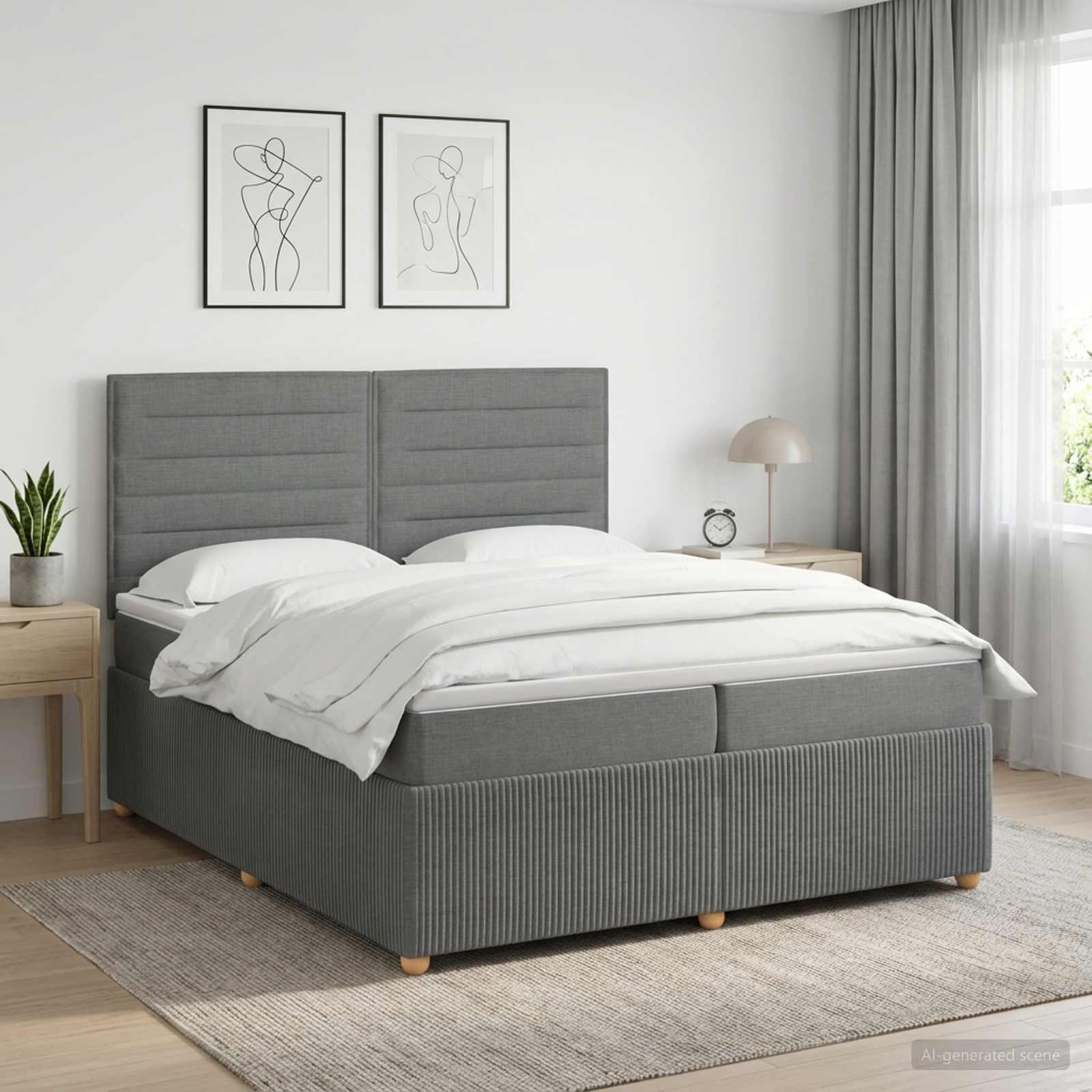 Boxmadras seng med madras og topmadras 200 x 200 cm - mørkegrå stof