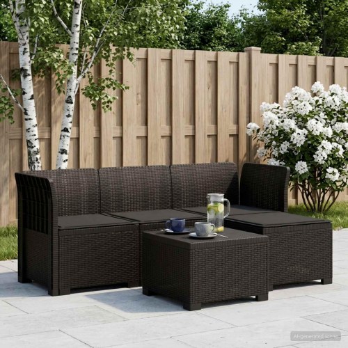 4-personers havesofa med hynder i rattan-look PP - antracit