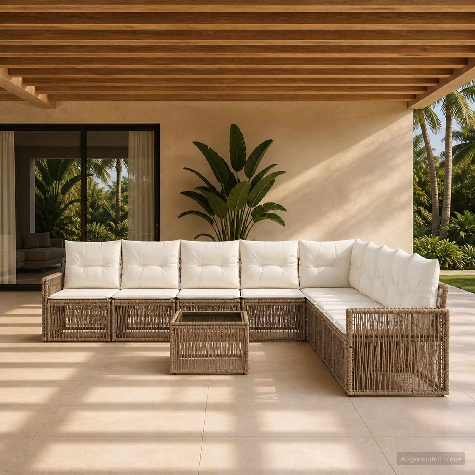 Havesofa sæt 10 stk. i beige og cremehvid polyrattan