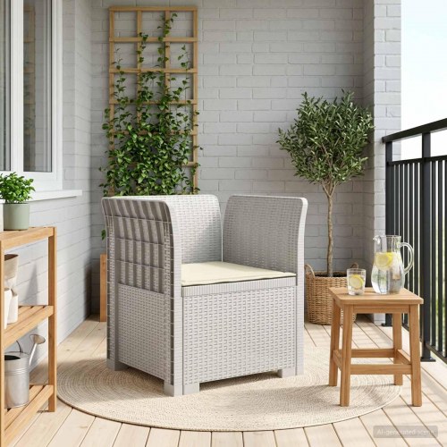 1-personers lænestol med pude i rattan look PP hvid