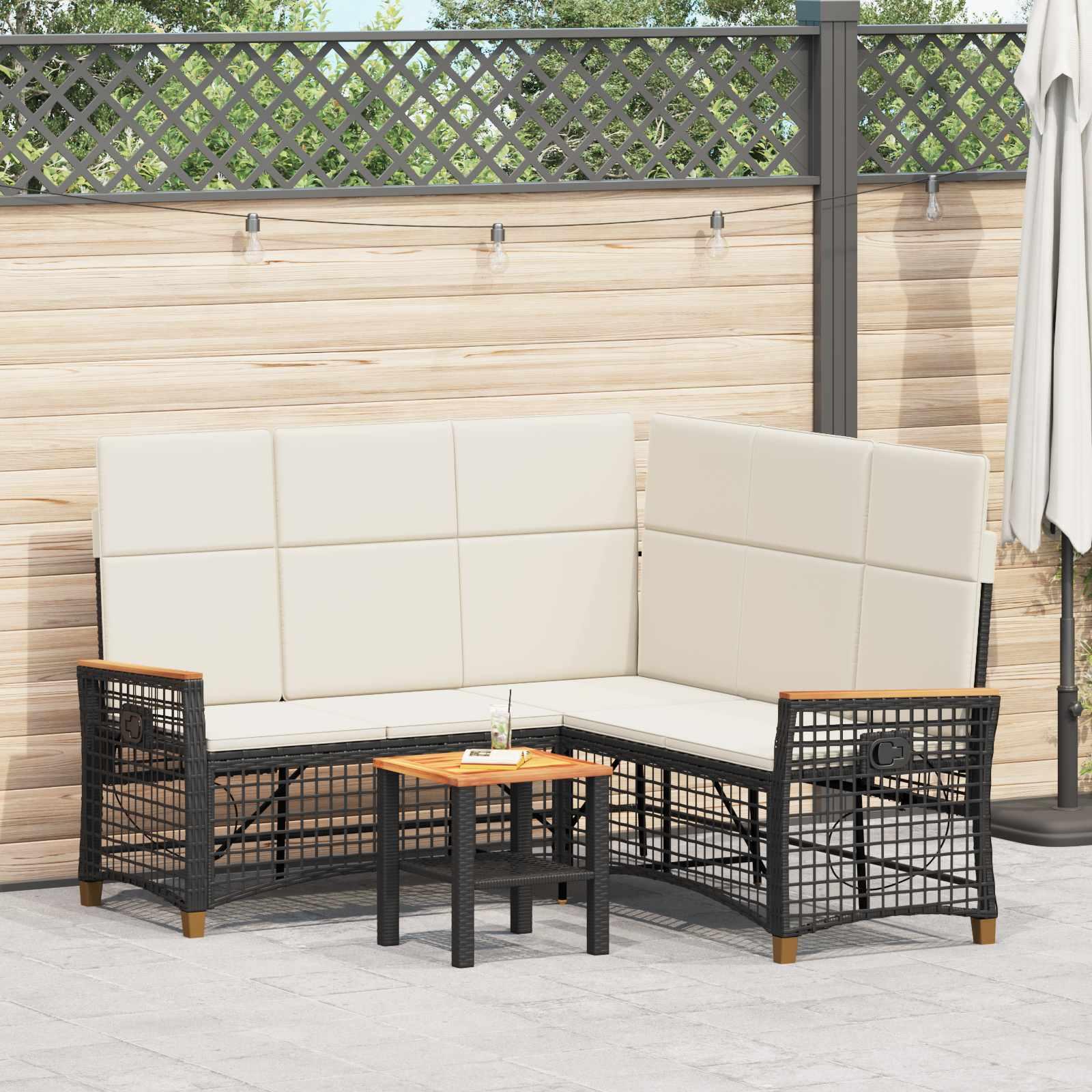 Havemøbel-set med reclining sofa til 5 personer sort og cremehvid