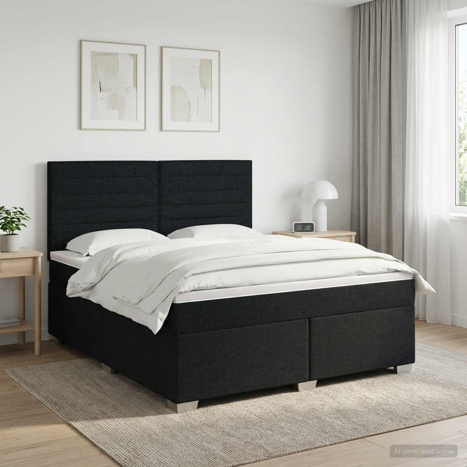 Kontinentalseng med madras, topmadras og justerbart hovedgærde 140 x 200 cm - sort stof