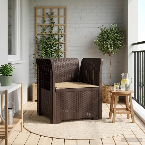 1-personers lænestol med pude i rattan look PP brun