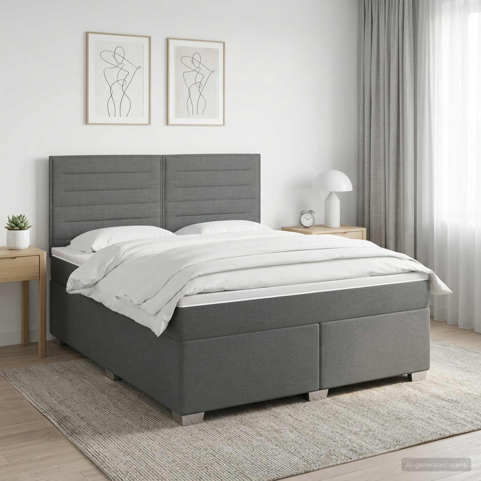 Kontinentalseng med madras og topmadras 140 x 200 cm - mørkegrå stof