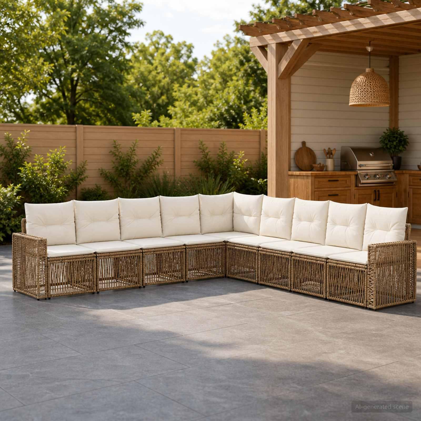 Havesofa sæt 9 stk. i beige og cremehvid polyrattan