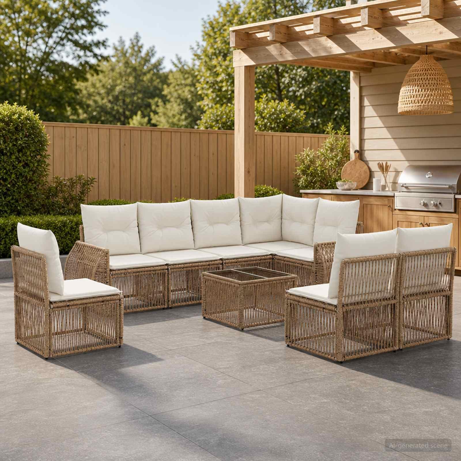 Havesofa sæt 9 stk. i beige og cremehvid polyrattan