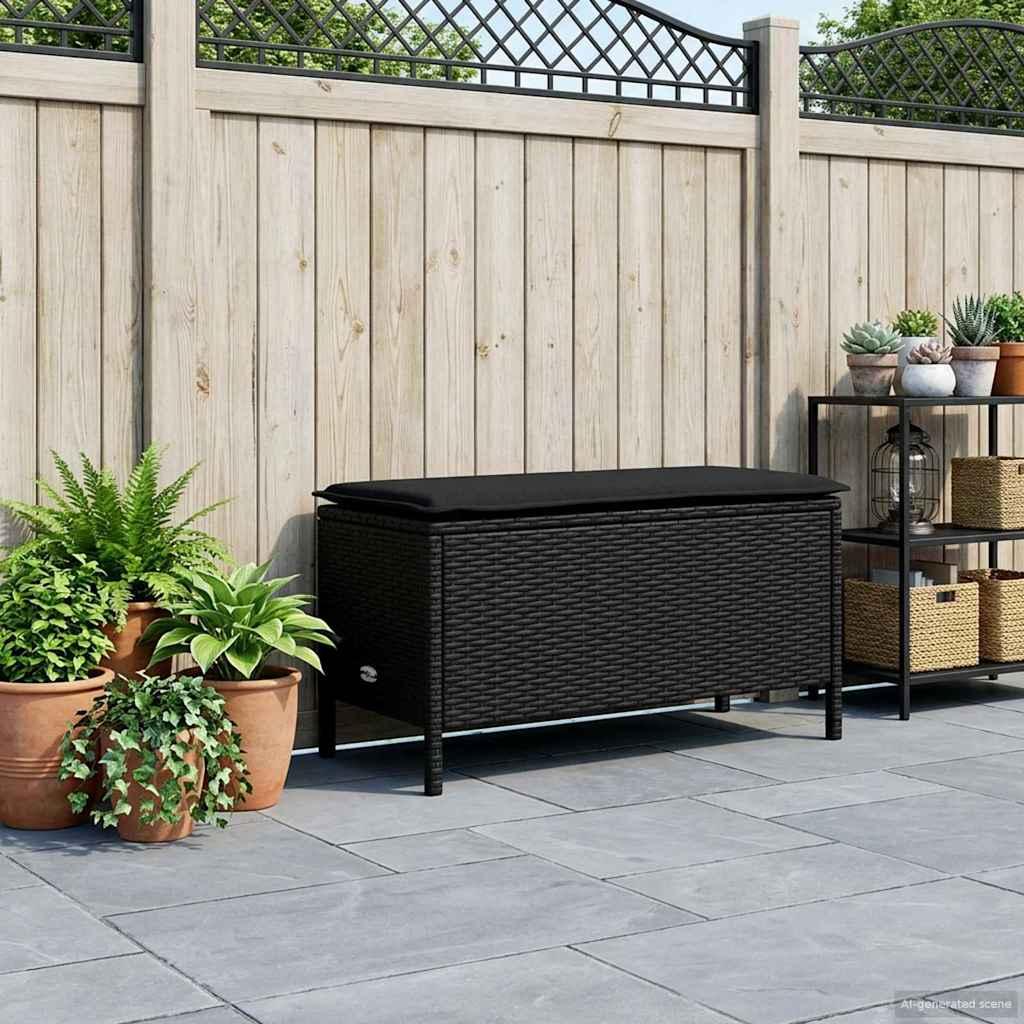 Havepuf med pude sort 80 x 38 x 45 cm i PE-rattan