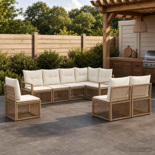 Havesofa sæt 8 stk. i beige polyrattan