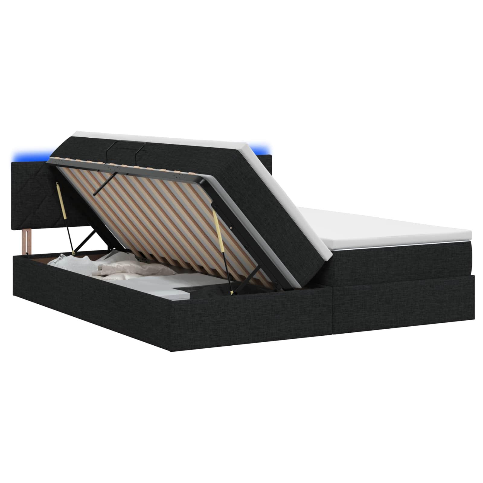 LED opbevaringsseng med madras 200 x 200 cm - sort stof