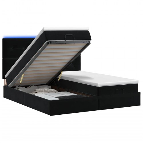 Ottoman seng med madras og LED 180 x 200 cm - sort velour