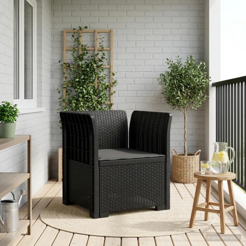 1-personers havelænestol med pude i rattan-look PP - antracit