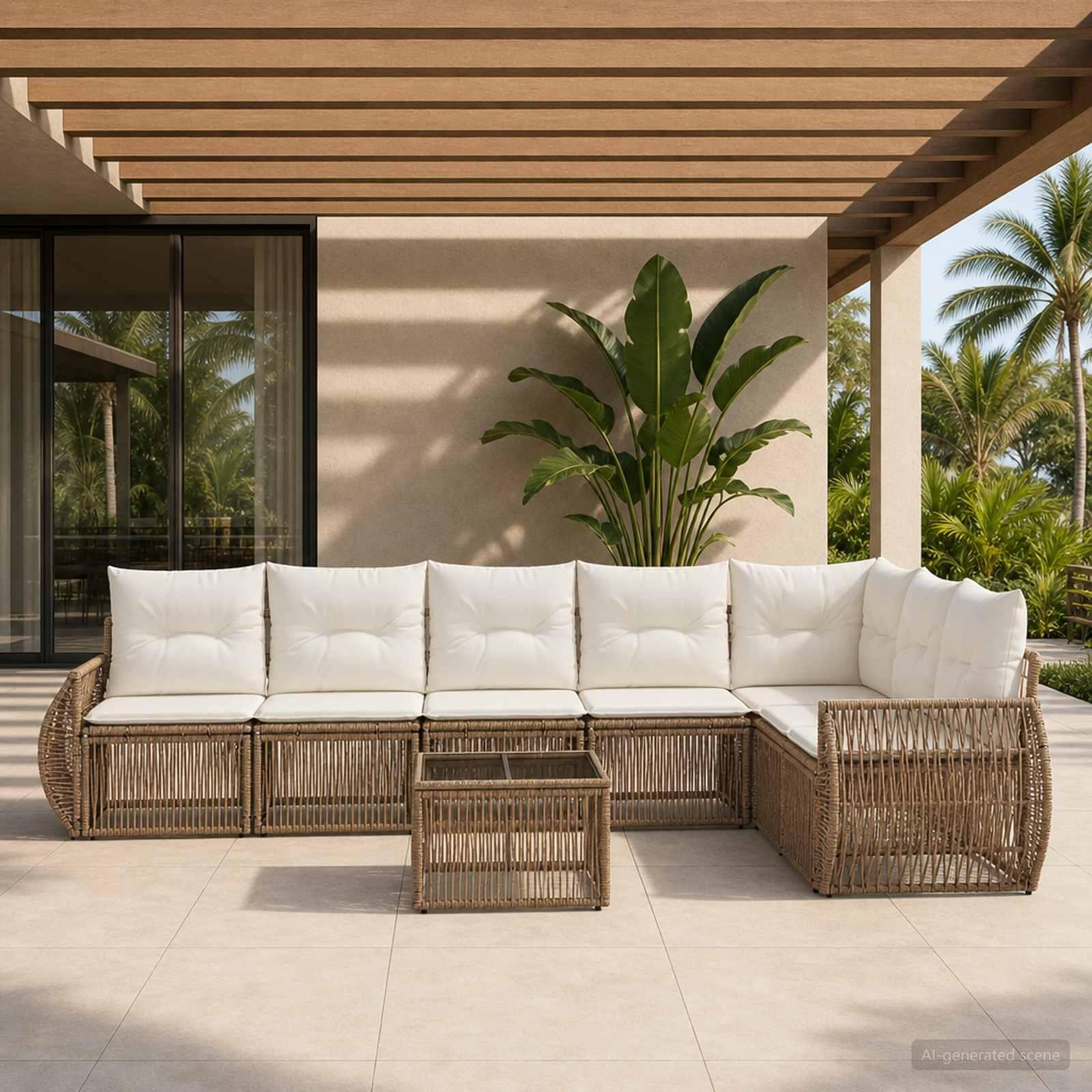 Havesofa sæt 8 stk. i beige og cremehvid polyrattan