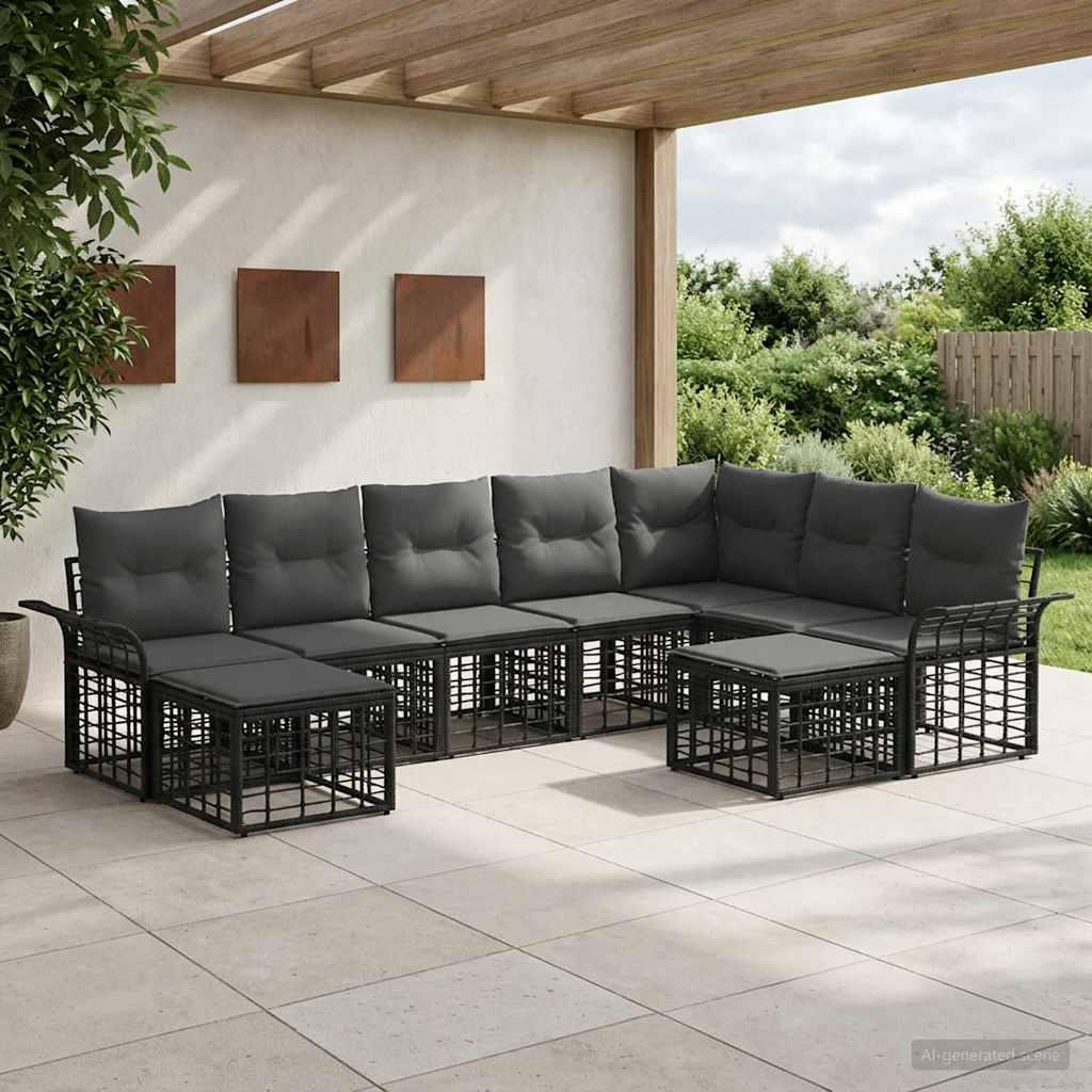 Udendørs sofagruppe 9 stk. i polyrattan - sort og mørkegrå loungesæt