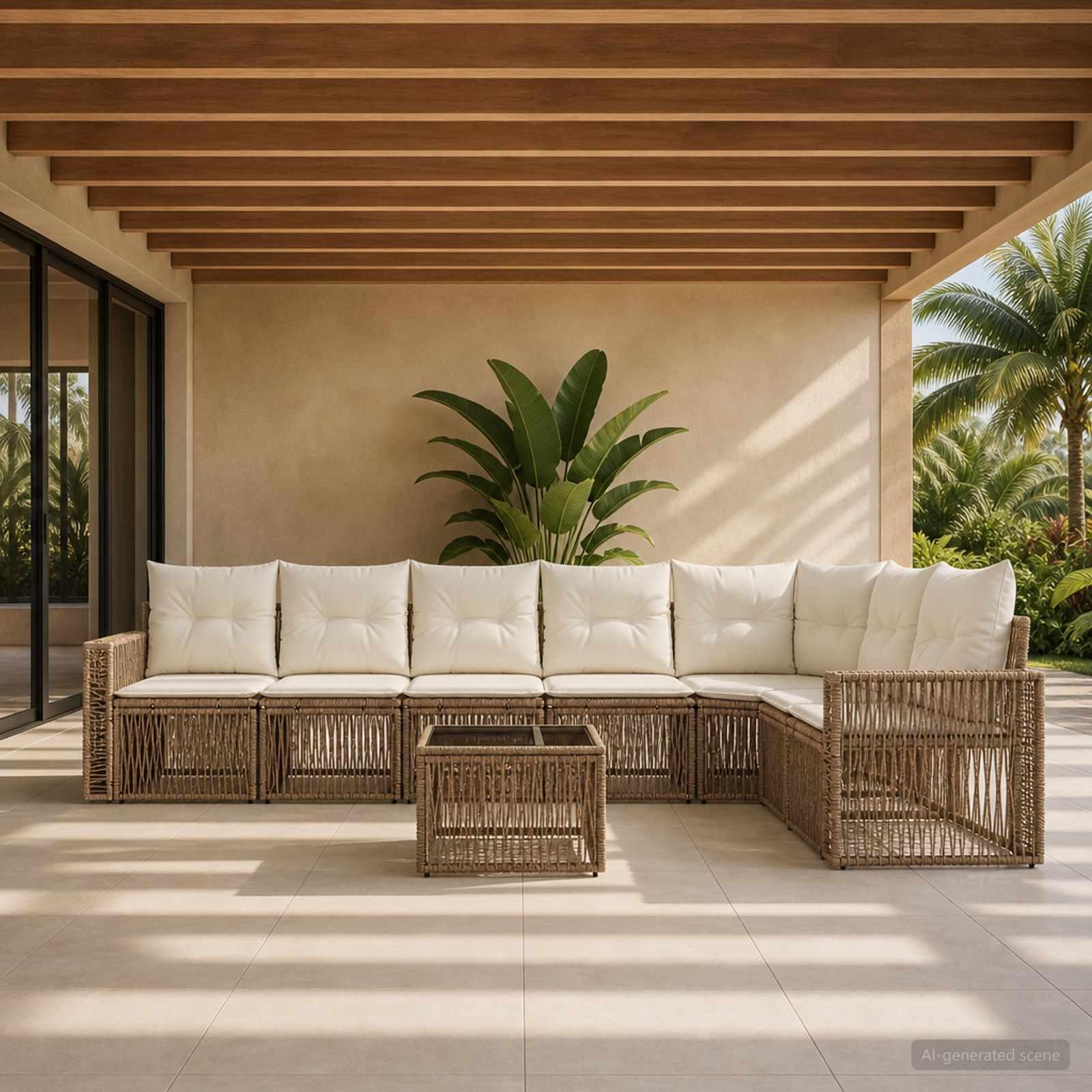 Havesofa sæt 8 dele i beige og cremehvid polyrattan