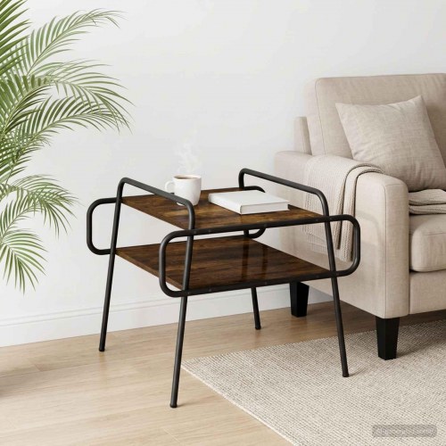 Sofabord i røget eg 60 x 60 x 51 cm med 2 hylder