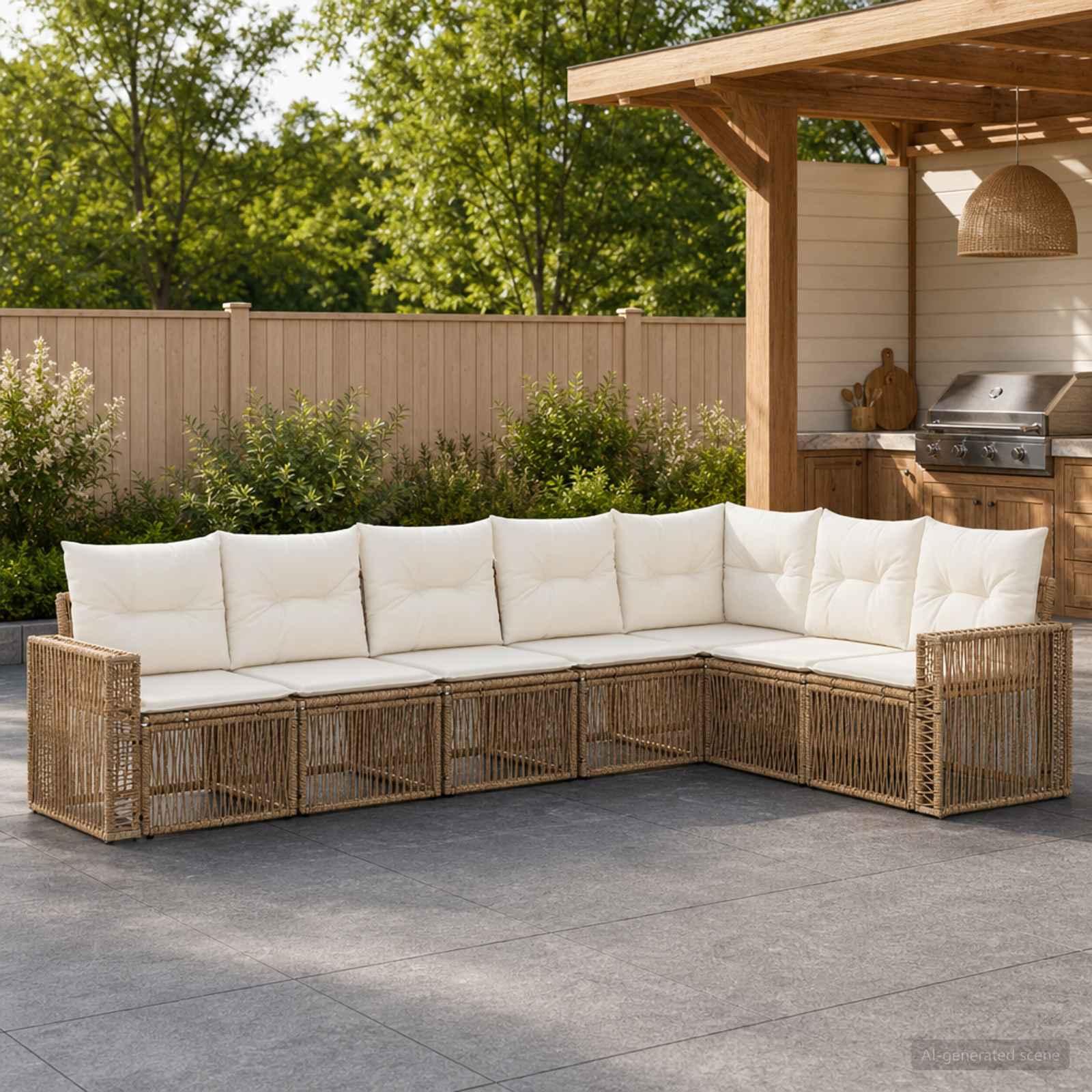 Havesofa sæt 7 stk. i beige og cremehvid polyrattan