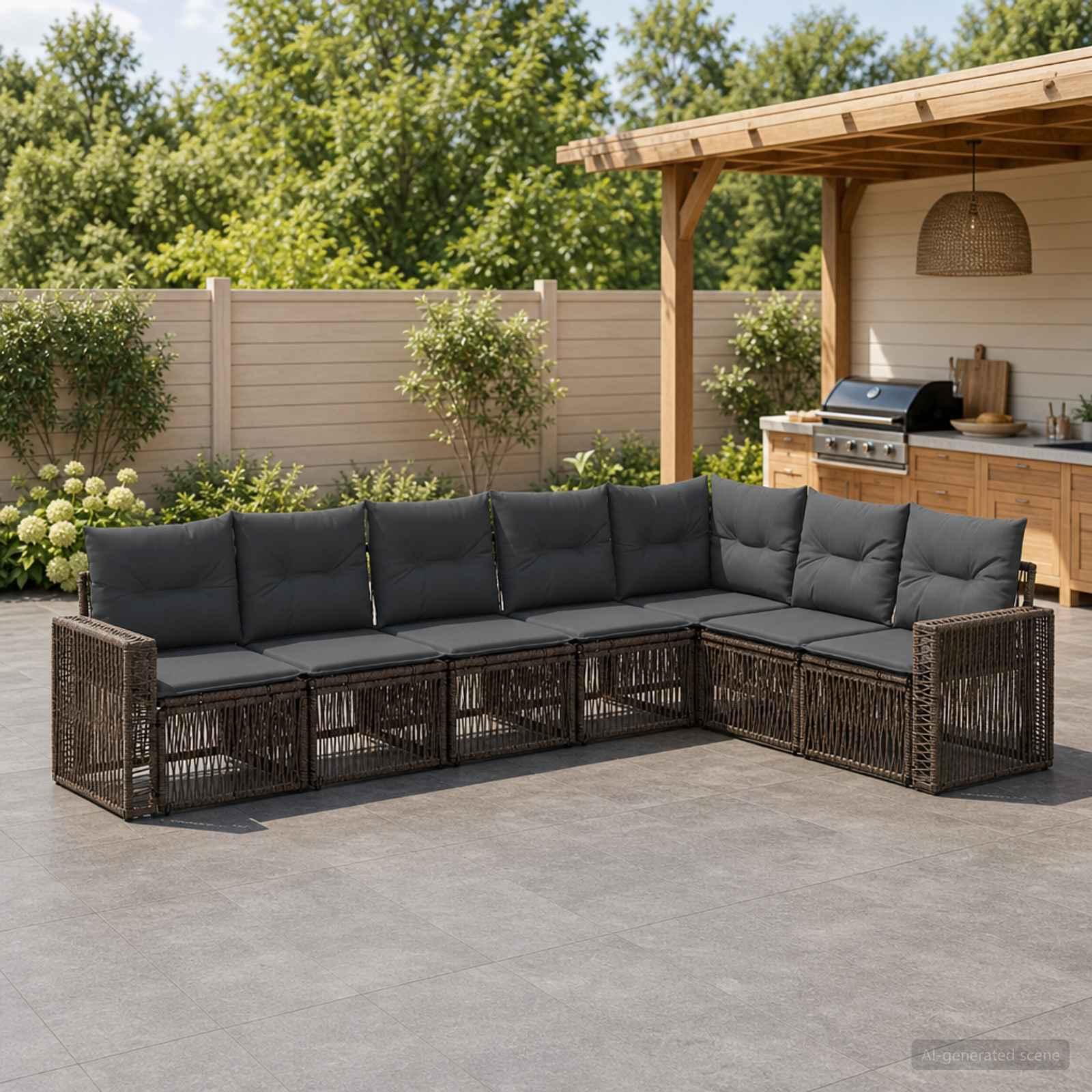 Havesofa sæt 7 stk. i grå og mørkegrå polyrattan