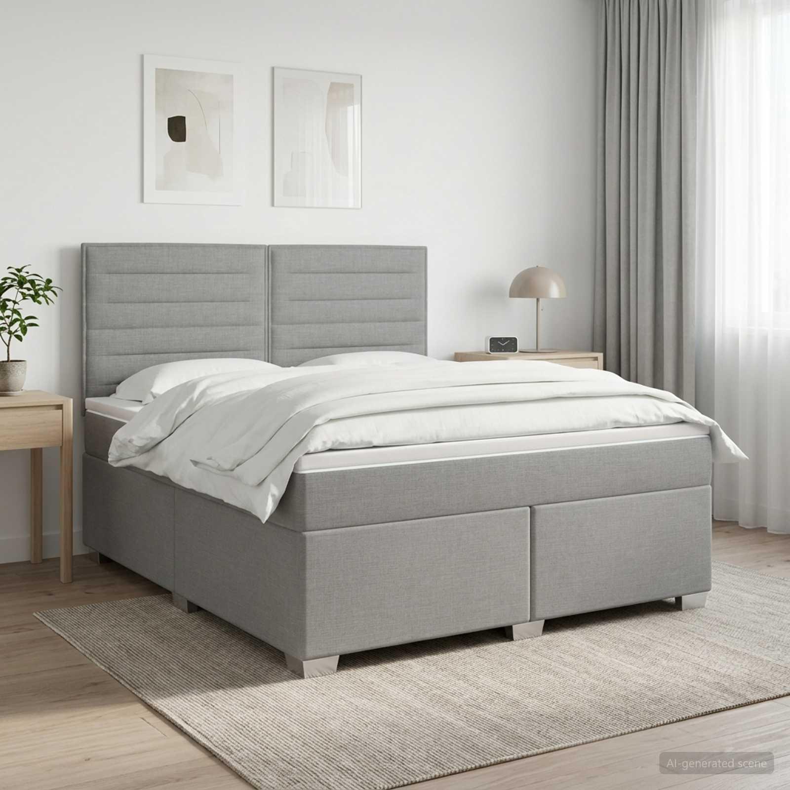 Boxmadras med topmadras 140 x 190 cm i stof - lysegrå