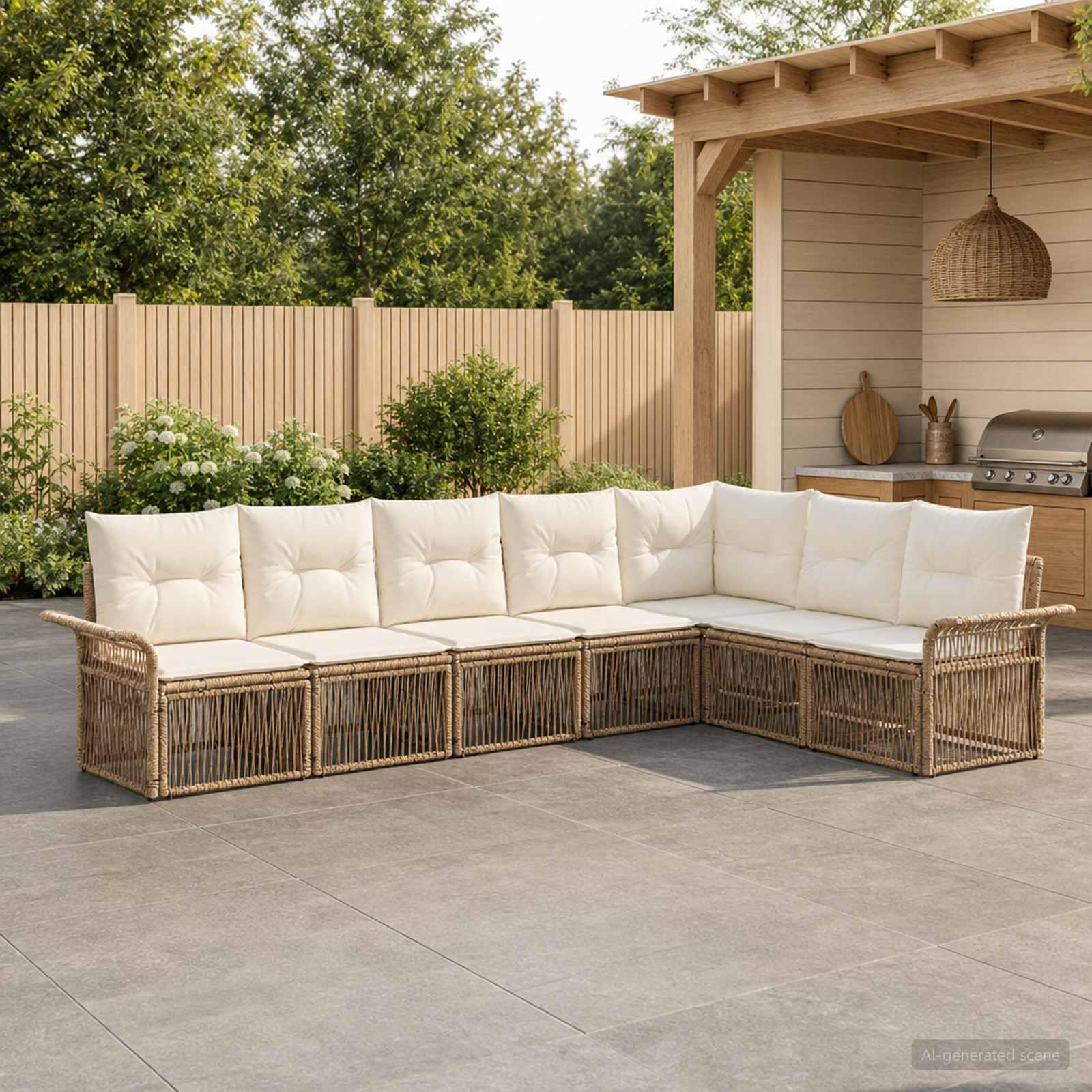 Havesofa sæt 7 stk. i beige polyrattan