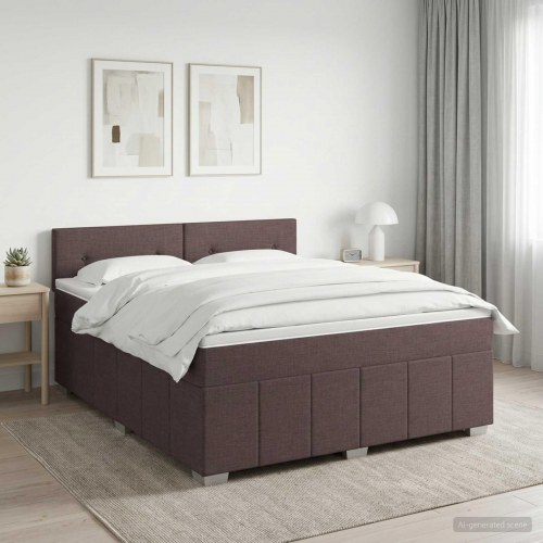 Boxmadras med topmadras 140 x 200 cm mørk brun stof