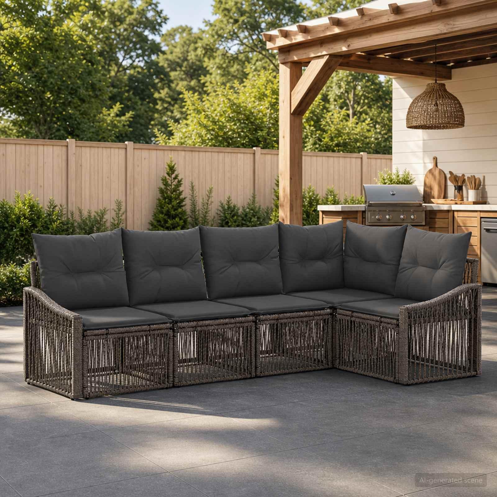 Havesofa sæt 5 stk. i grå polyrattan
