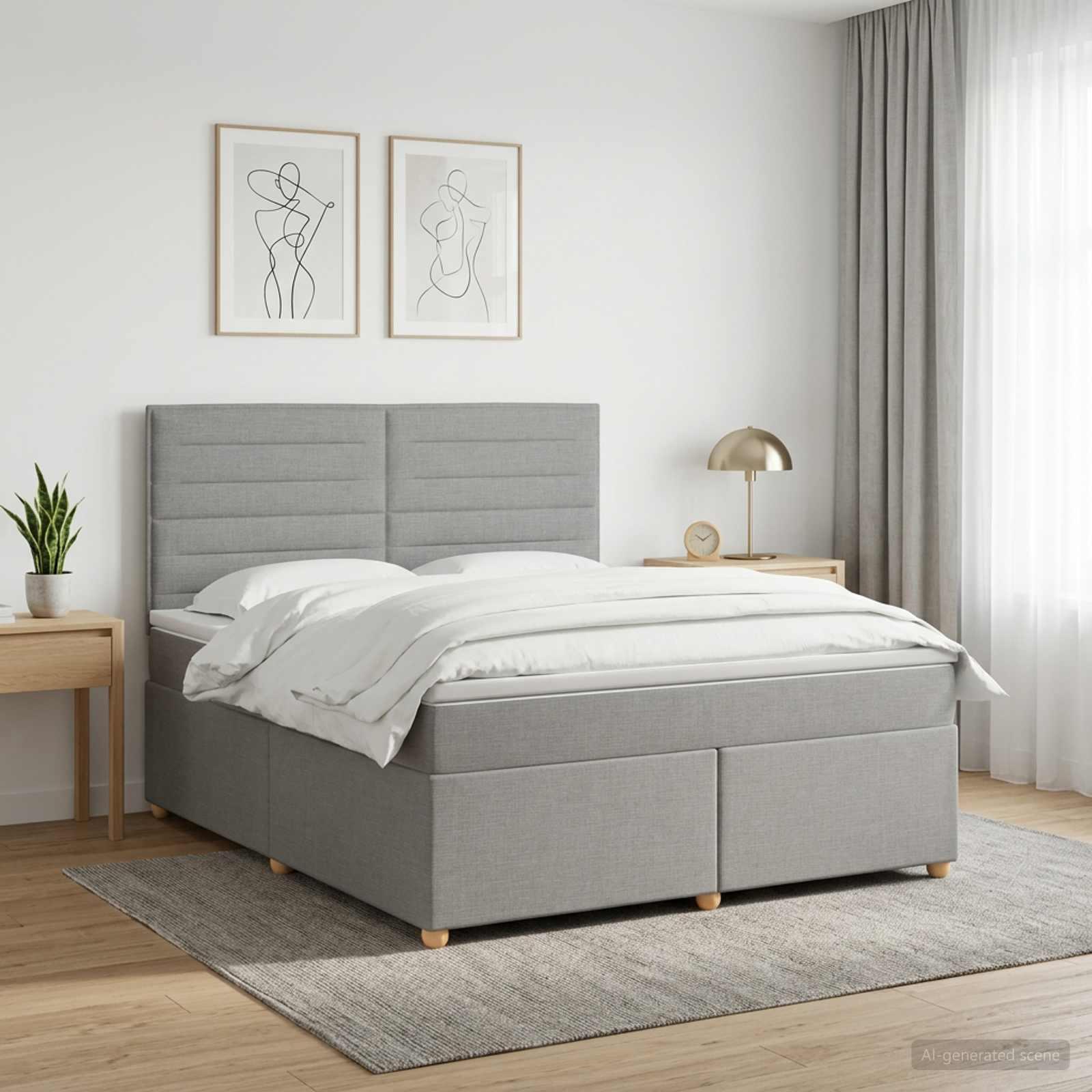 Boxmadras seng med topmadras 140 x 200 cm i lysegrå stof