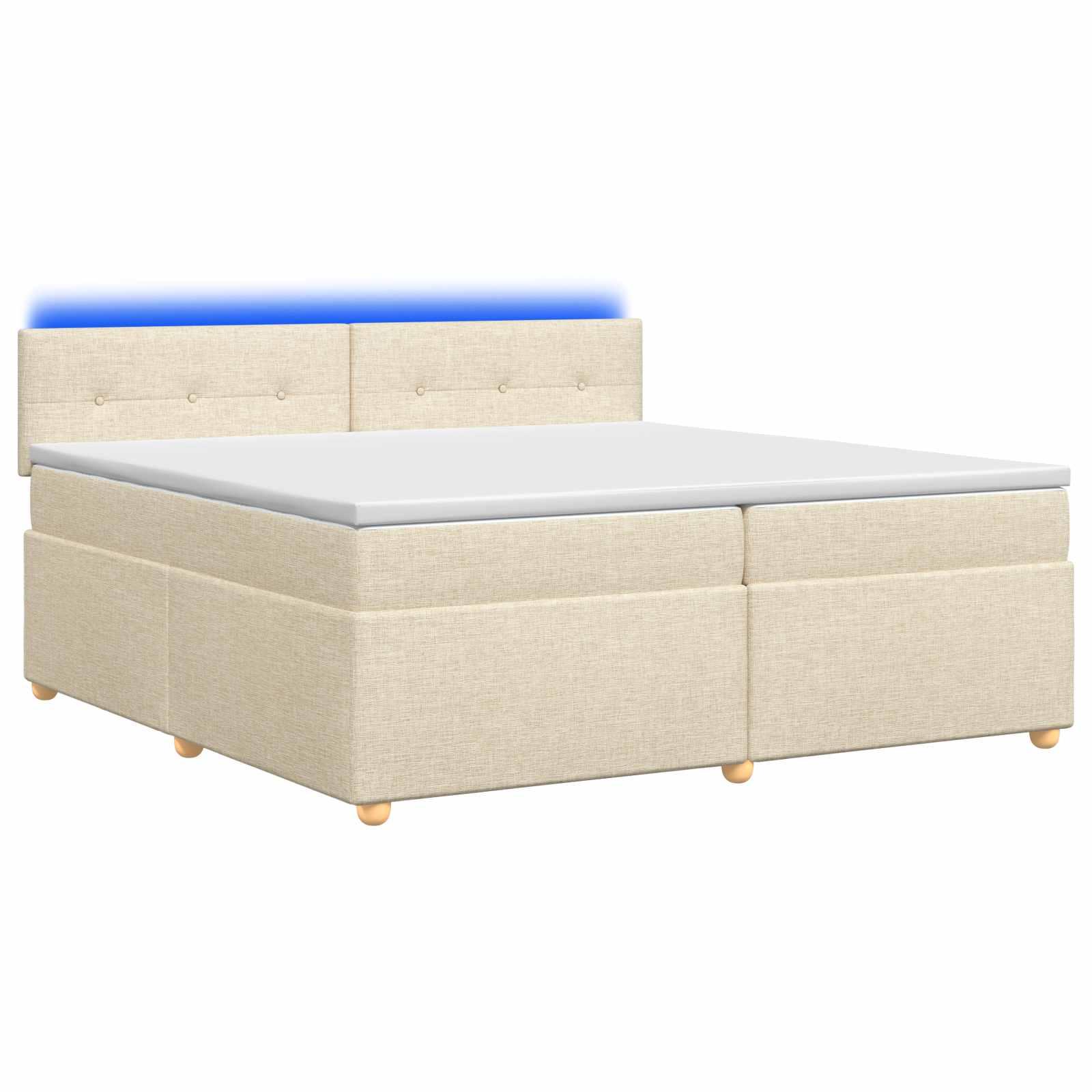 Boksmadrasseng med topmadras og LED cremefarvet 200 x 200 cm